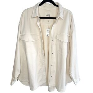 NWT Aerie Real Good Soft Shirt Jacket Shacket Cream Ivory Button Size L Layering